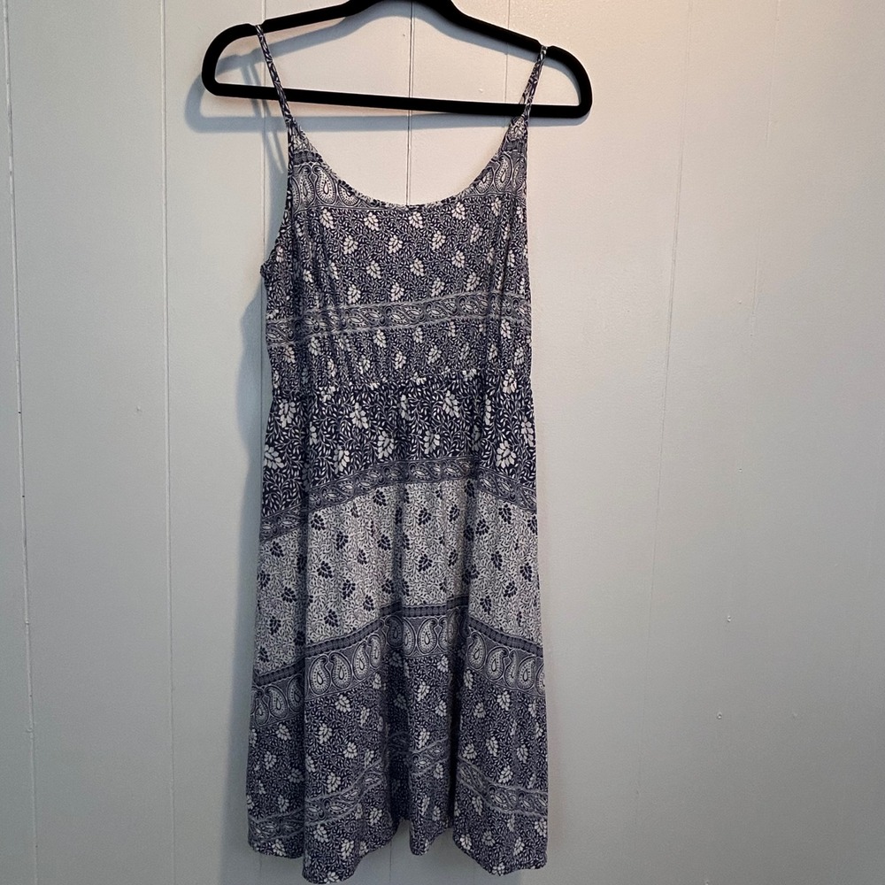 Gap Womens Blue White Floral Paisley Block Print Mini Dress Small Sleeveless